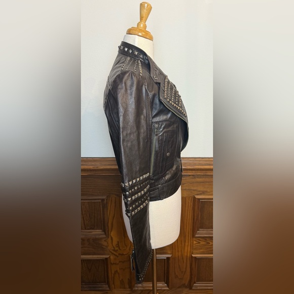 MANGO MNG Studded Black Cropped Leather Biker Moto Jacket As EUR M US S - Picture 6 of 11